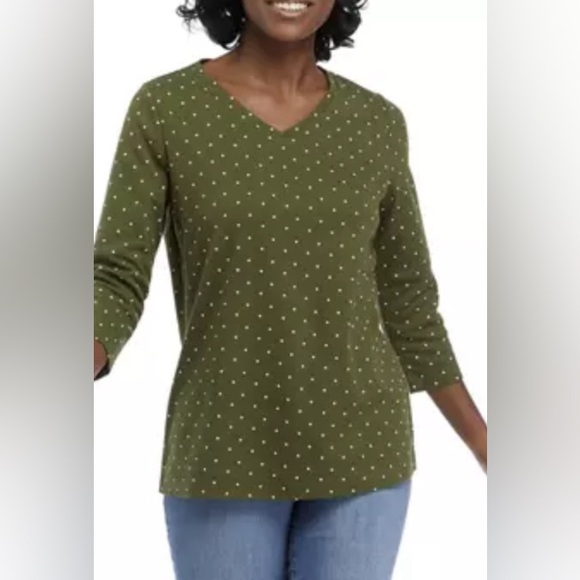 Kim Rogers Women’s 3/4 Sleeve Polka Dot Top Size XL Green/White - Picture 1 of 9